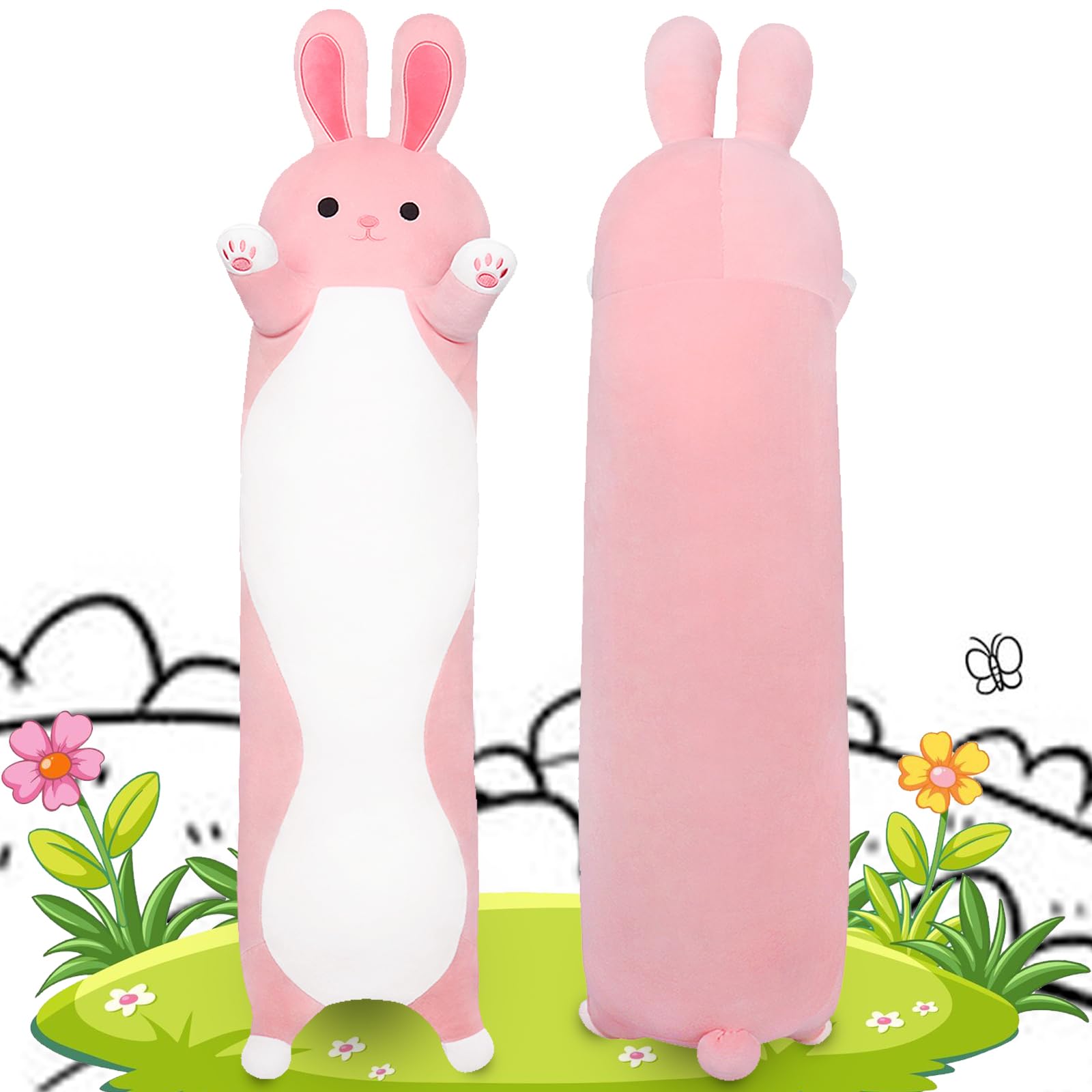 Sprinqdawin Long Rabbit Plush Pillow,35.5' Large Bunny Stuffed Animal,Weighted Bunny Plush,Cuddly Sleeping Hugging Pillows, Sof